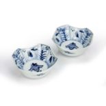 Pair of Arita quatrefoil dishes Japanese each with a central character,Condition report: One with