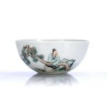 Small famille verte porcelain cup Chinese, 19th Century painted with a scholar under a pine tree,