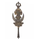 Processional staff Tibetan iron with traces of gold and silver, the top of the staff depicting