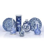 Group of blue and white porcelain Chinese, Kangxi and later to include a pair of Kangxi blue and