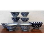 Eight blue and white bowls Malacca Straits, 18th/19th Century each with typical lotus and other
