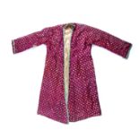 Burgundy ground long coat/robe Nepalese with silk lining.Condition report: Worn through in places