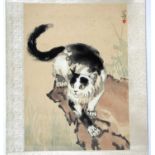 After Xu Beihong (1895-1953) Chinese, Scroll, painted with a crouching black and white cat, signed