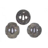 Namban style tsuba Japanese with an allover pierced cog style design relieved by circular motifs