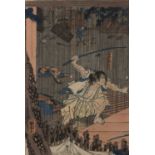 Utagawa Kuniyoshi (1798-1861) 'Night attack of the Soga brothers' two late 19th Century Japanese