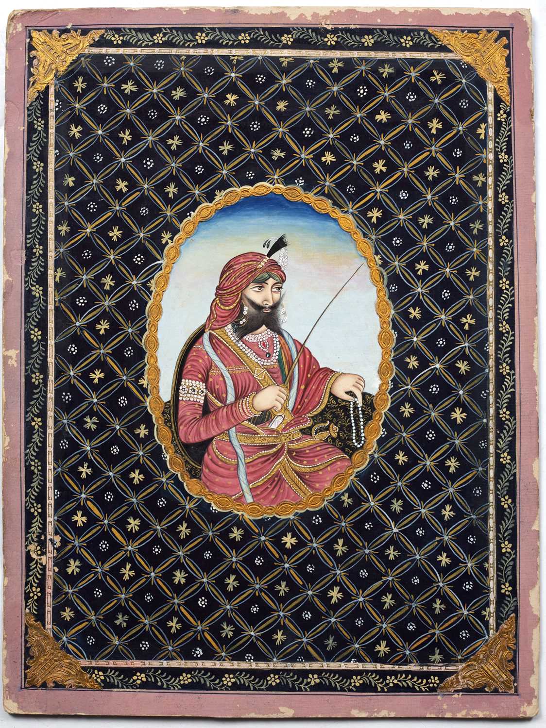 Sikh School Painting Indian of Hari Singh Nalwa-Maharajha Ranjits Singhs General, on card, 31cm x