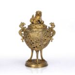 Gilt metal censer and cover Probably French, 19th Century with temple dog finial, and mythical