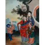 Reverse glass export painting Chinese, early 19th Century depicting a courtier with scroll and