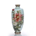 Pale green cloisonne enamel vase Japanese, Meiji period decorated with chrysanthemums and lilies,