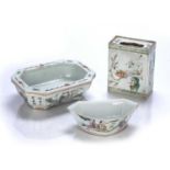 Group of Canton porcelain Chinese, 19th Century comprising of a basin decorated to the exterior with