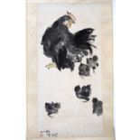 Zhan Hong (Chinese, 20th Century) 'Chicken and chicks' signed and dated July 1965, 59.5cm x 29.5cm