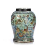 Canton large celadon vase Chinese, 19th Century, painted in enamels with dragons, mythical beasts