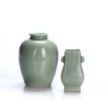 Celadon glaze vase Chinese, 19th/20th Century 16cm high, and a small celadon arrow vase, with