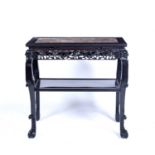 Rosewood and inset marble two-tier table Chinese, late 19th Century with beaded border and carved