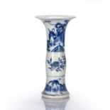 Small blue and white beaker vase Chinese, 18th/19th Century painted with figures and children on a