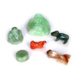 Group of small hardstone items Chinese to include green models of Buddha, 3cm across & 2.5cm across,