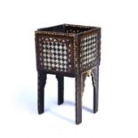 Inlaid jardiniere Ottoman probably made from two folding koran stands, 24cm wide x 48cm