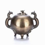 Bronze censer Chinese, 18th/19th Century with engraved and black line inlaid dragon, cloud and other