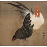 Takahashi Biho (b.1873) 'Rooster and Hen' Japanese woodblock, seal lower right 23cm x