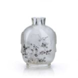 Inside painted glass snuff bottle Chinese, 19th Century decorated depicting sparrows on a branch,