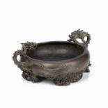 Bronze censer Japanese, Meiji period with dragon handles, dragons are facing each other, swirling