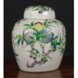 Porcelain ginger jar Chinese, 18th/19th Century decorated with melon fruit and flowering branches,