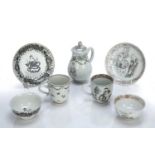Group of 'encre de chine ' pieces Chinese, 18th Century to include a tea bowl and saucer painted