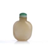 Misty pale brown agate snuff bottle Chinese, 1800-1880 of compressed rectangular form, with green