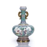 Enamel 'Qianlong' style vase Chinese, Republic period painted with two panels of figures in a