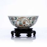 Famille rose bowl Chinese, Daoguang mark and period decorated with panels of precious objects,