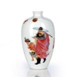 Famille rose ‘zhong kui’ bottle vase Chinese, Republic period the Demon Queller holding a plate of