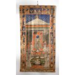 Painted Hindu wall hanging Indian the cotton hanging painted with a central deity and acolytes set