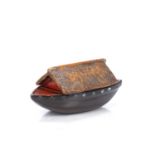 Lacquer miniature kogo Japanese, mid Meiji in the form of a black hulled boat with mother of pearl