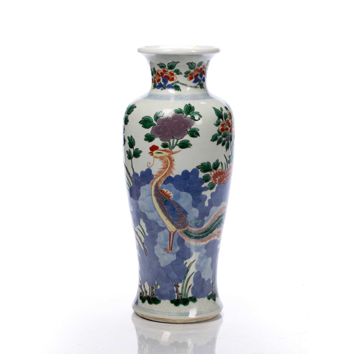 Polychrome decorated vase Chinese, 19th Century decorated with flowers growing from a rocky