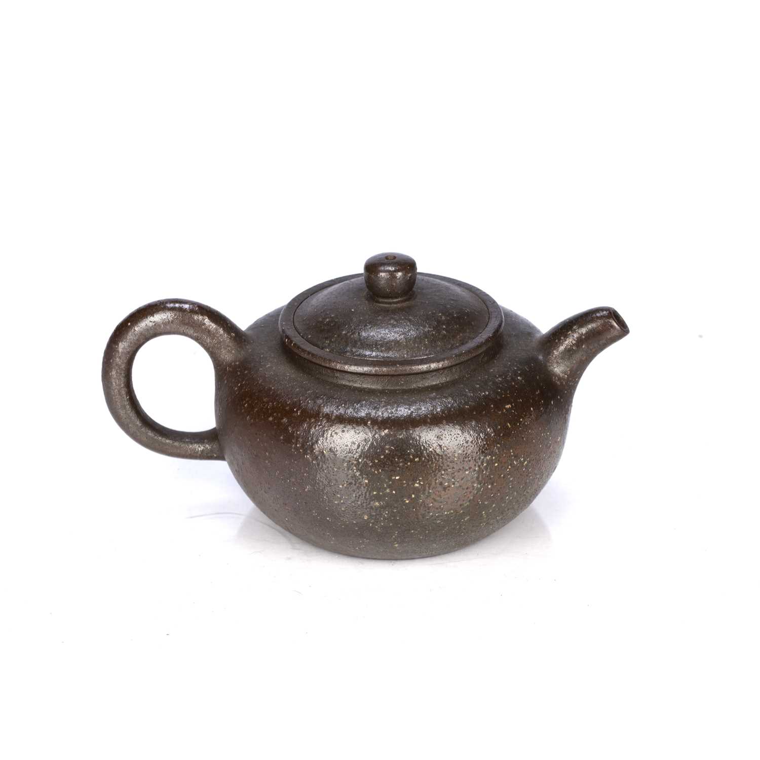 Yixing teapot Chinese incised with calligraphy to one side, with impressed mark to base, 16.5cm - Image 2 of 3