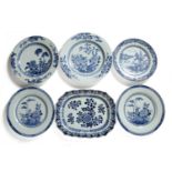 Six blue and white porcelain pieces Chinese, late 18th/19th Century to include an oval ashette