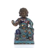 Cloisonne enamelled bronze figure of a Daoist Guardian or God of Walls and Moats Chinese, late