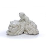 Dehua model of a lion and cub Chinese, 18th Century the lion in a recumbent position with a cub