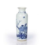 Blue and white sleeve vase Chinese painted to the exterior with birds in flight above flowering