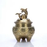 Bronze incense burner Chinese, 20th Century engraved around the sides in low relief depicting