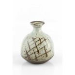 Janet Leach (1918-1997) at Leach Pottery Bottle vase speckled oatmeal glaze with crossed line detail