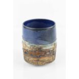 Robin Welch (1936-2019) Vessel stoneware, the blue glazed rim above bronze coloured slip impressed