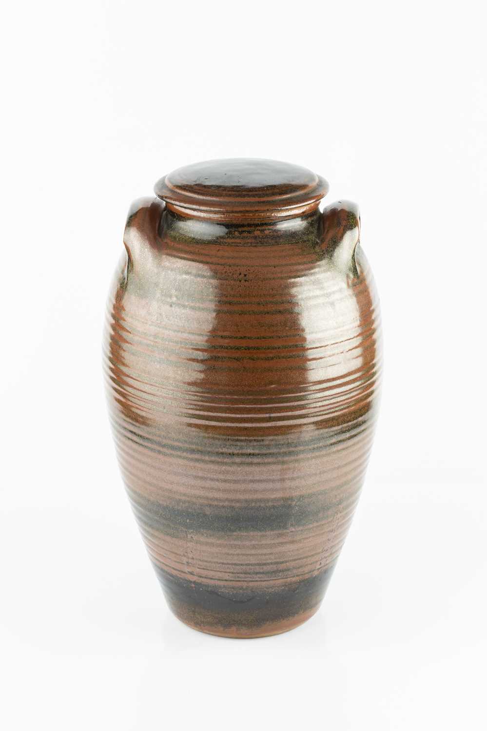 Eddie Hopkins (1941-2007) for Winchcombe Pottery Large storage jar and cover tenmoku and iron glaze,