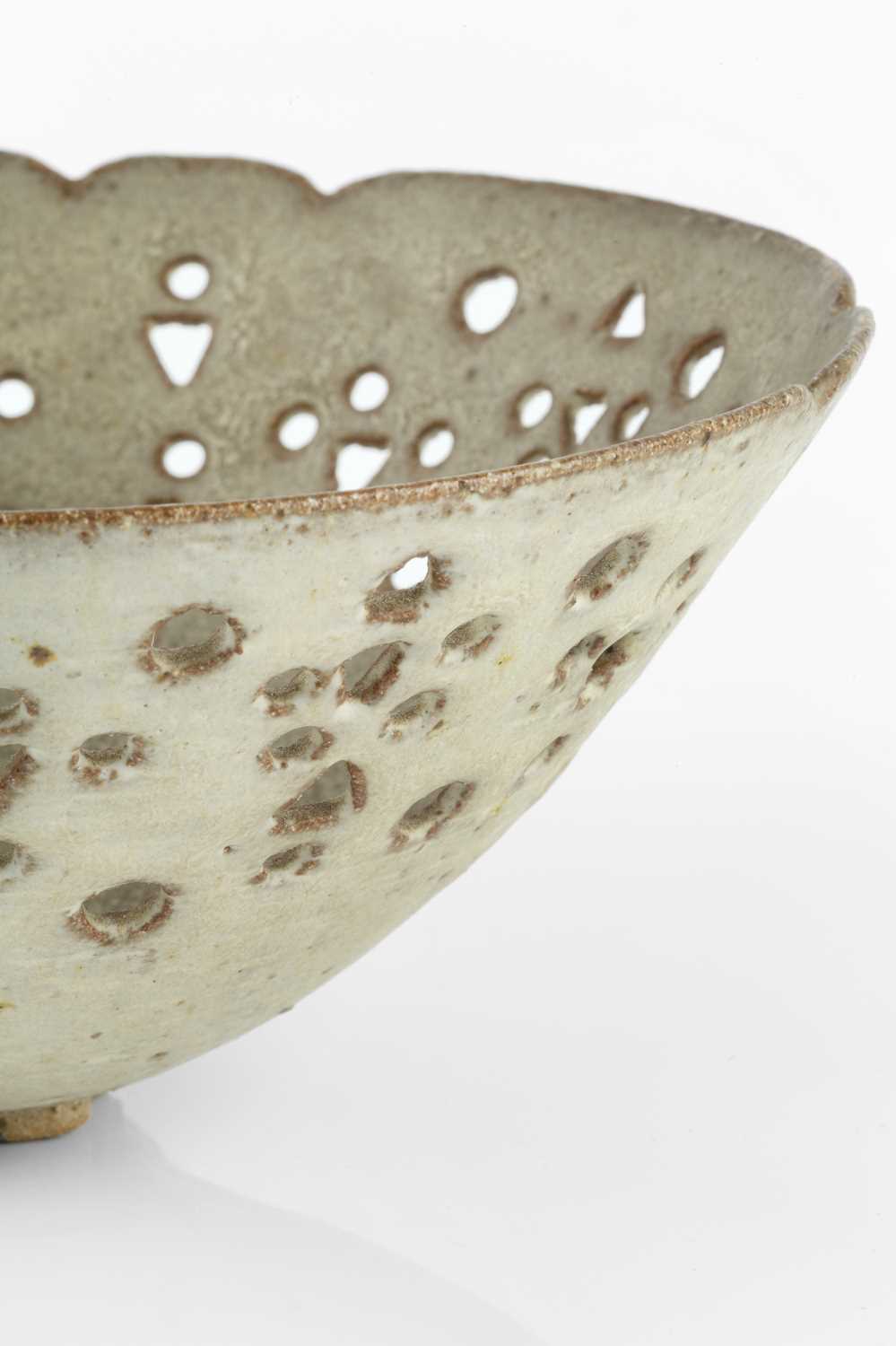 Ian Godfrey (1942-1992) Bowl oatmeal glaze, with pierced circles and triangles 9cm high, 19cm - Image 2 of 3