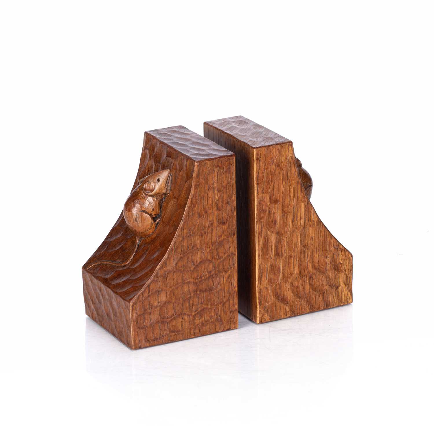 Robert Thompson of Kilburn (1876-1955) Pair of Mouseman bookends oak carved mouse signature 15cm