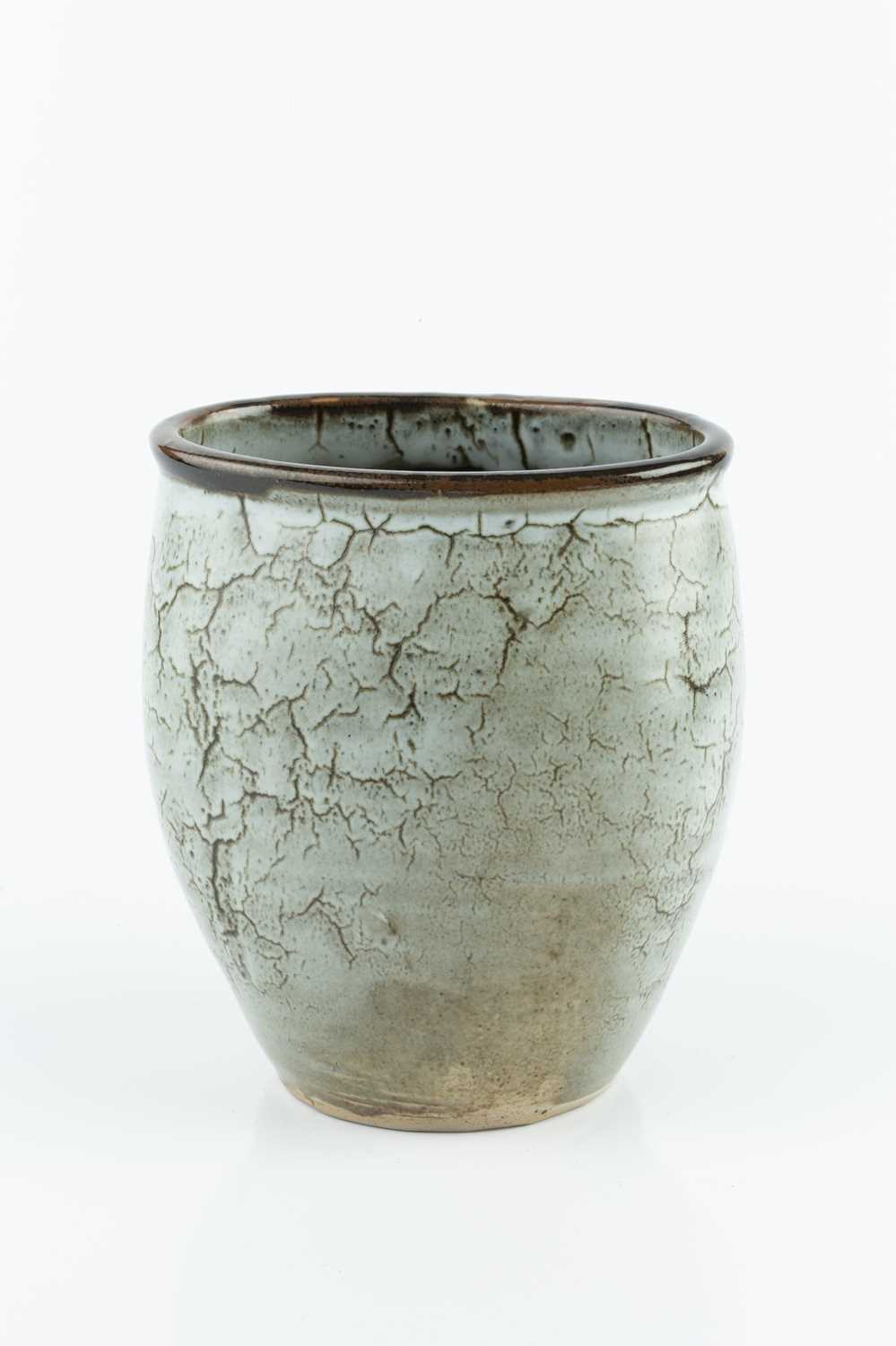 David Leach (1911-2005) Vase squeezed form, with a dolomite glaze and a wax-resist tree impressed - Image 2 of 3