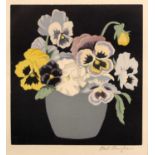 John Hall Thorpe (1874-1947) Pansies in a Blue Vase signed in pencil (in the margin) woodcut 17 x