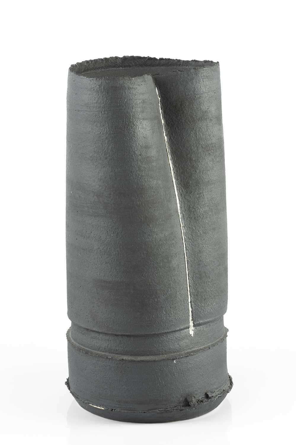 Dan Kelly (b.1953) Vessel stoneware, with indentation to body and white vertical stripe over black