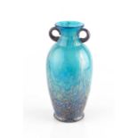 Dale Tiffany Art glass vase, circa 1980 in turquoise and green with gold inclusions, and purple loop