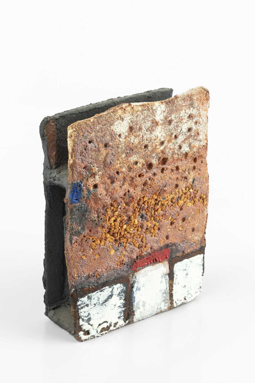 Robin Welch (1936-2019) Slab vessel stoneware, textured glaze with blocks of white slip to the